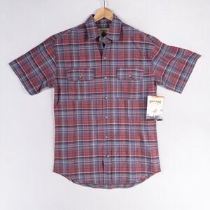 Rustic Ridge Shirt Mens Sz Medium Red Blue Plaid Button Up Pockets Camp Casual